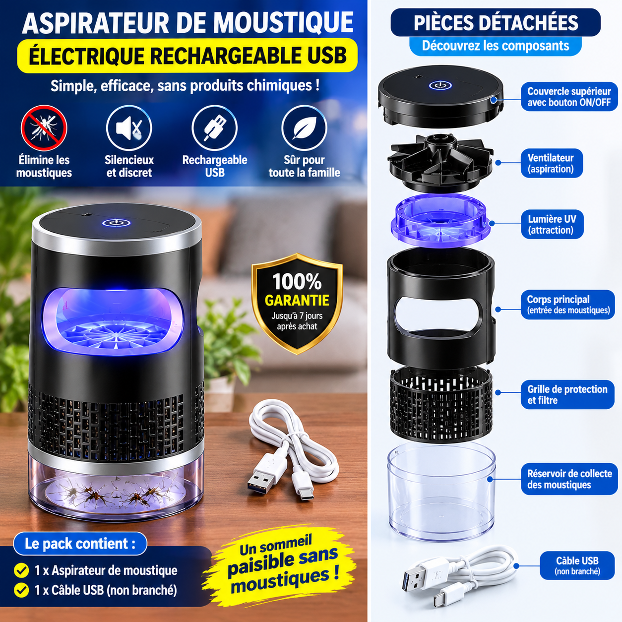 Aspirateur de moustique électrique rechargeable